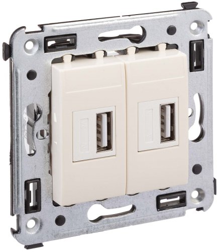 Розетка USB тип А+А без рамки DKC Avanti 2-м. 2100мА ванильная дымка картинка